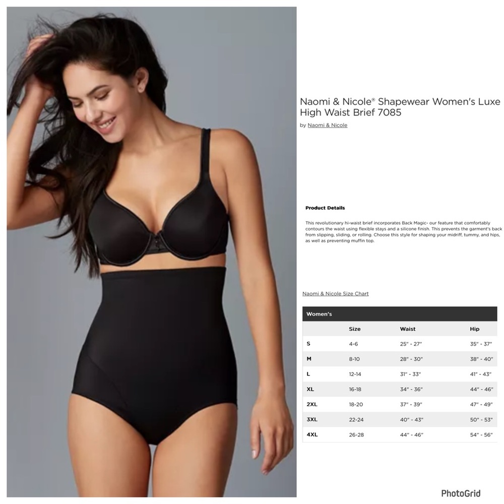 Naomi and Nicole 2XL plus size black high waist shapewear brief NWT